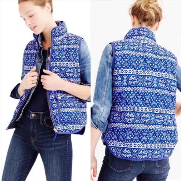 J.Crew Excursion Vest in Fair Isle Blue Sz Medium - Picture 7 of 11